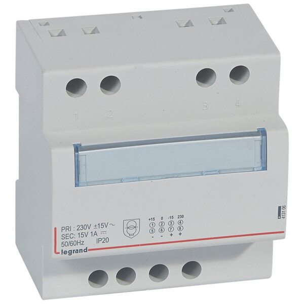 Alimentation monophasée redressée filtrée - 15 V= - 15 W - 1 A - Legrand - 413106