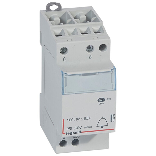 Transformateur pour sonnerie - 230 v / 8 v - 4 va - 2 mod - Legrand - 413090