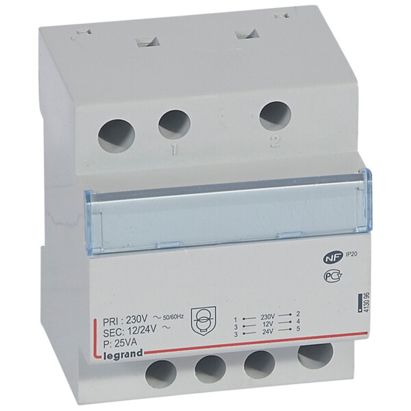 Transformateur de sécurité - 230 V / 12 ou 24 V - 25 VA - Legrand - 413096