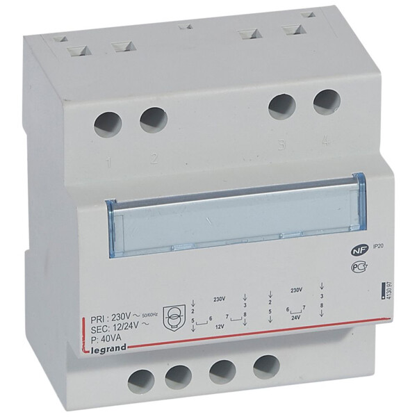 Transformateur de sécurité - 230 V / 12 ou 24 V - 40 VA - Legrand - 413097