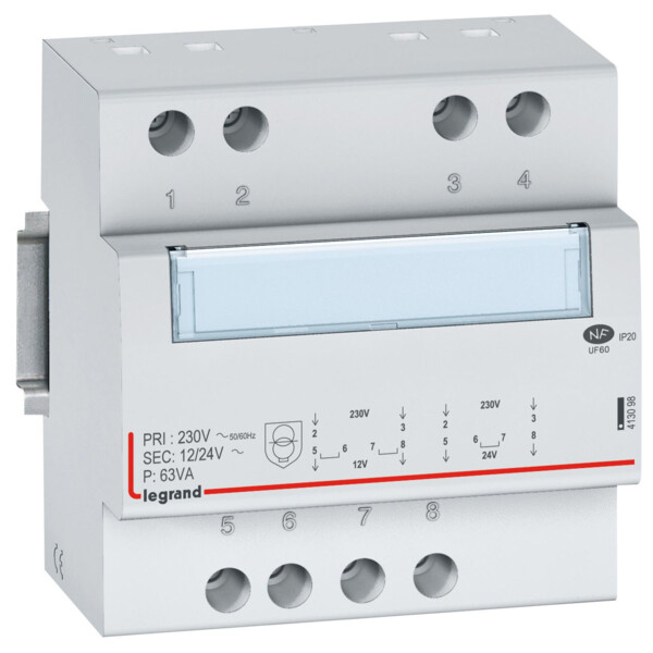 Transformateur de sécurité - 230 V / 12 ou 24 V - 63 VA - Legrand - 413098