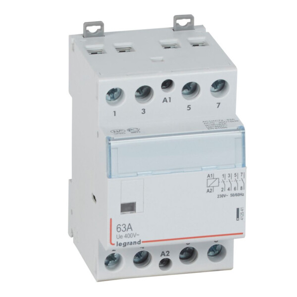 Contacteur de puissance bobine 230 v~ - 2p - 400 v~ - 63 a - 4f - 3 mod - Legrand - 412541