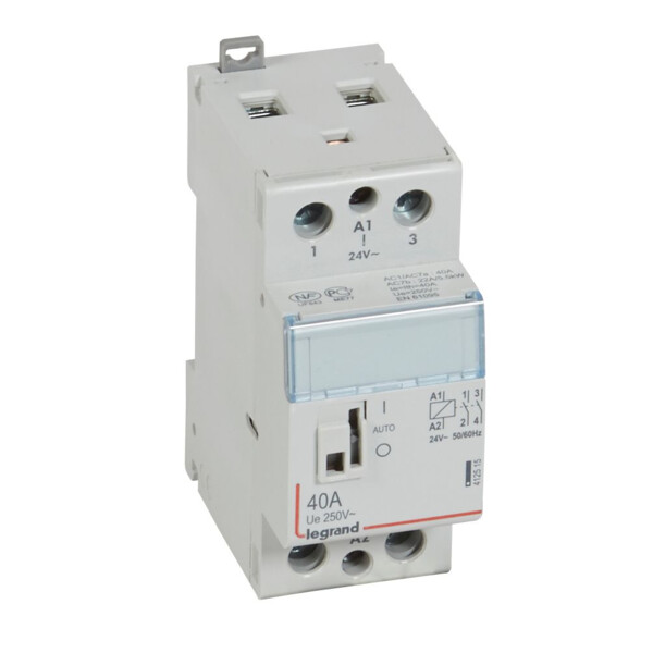Contacteur de puissance cde manuelle - 24 v~ - 2p - 250v~ - 40 a - 2f - 2 mod - Legrand - 412515
