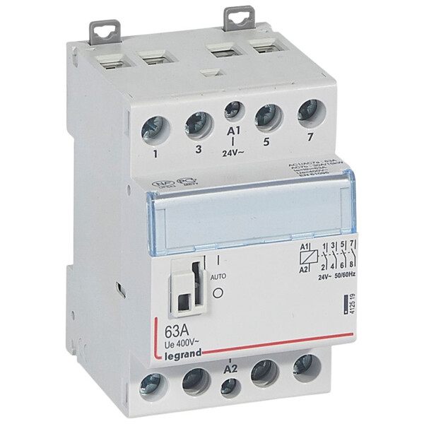 Contacteur de puissance cde manuelle - 24 v~ - 2p - 400v~ - 63 a - 4f - 2 mod - Legrand - 412519
