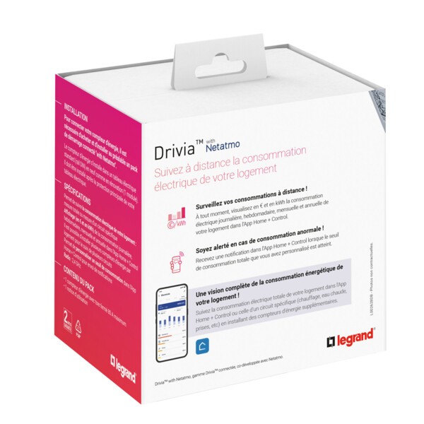 Compteur d'énergie connecté Drivia With Netatmo, monophasé, 1 tore, 80A, bornes à vis - Legrand - 412015