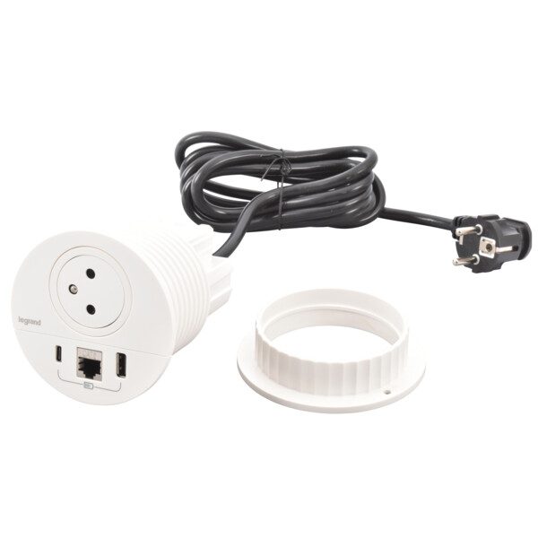 Disq80 incara 2p+t + usb a+c + rj45 + cordon fiche 2p+t - blanc - Legrand - 654701