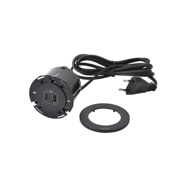 Disq60 incara chargeur usb a+c et cordon avec fiche 2p+t - noir - Legrand - 654731