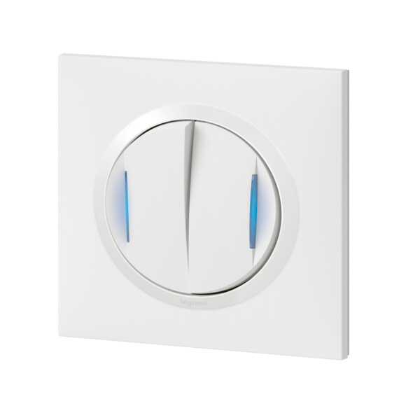 Interrupteur, va-et-vient ou poussoir lumineux blanc Legrand Dooxie transformeur 5 fonctions avec plaque - Legrand - 600730