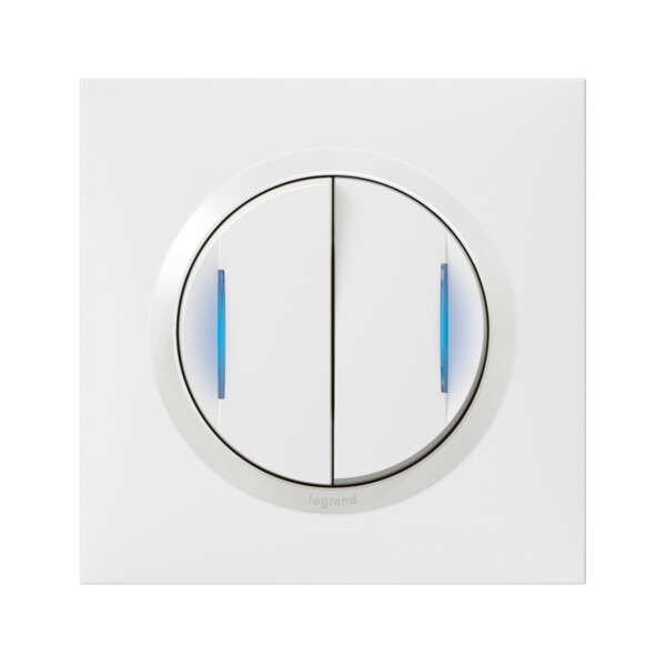 Interrupteur, va-et-vient ou poussoir lumineux blanc Legrand Dooxie transformeur 5 fonctions avec plaque - Legrand - 600730