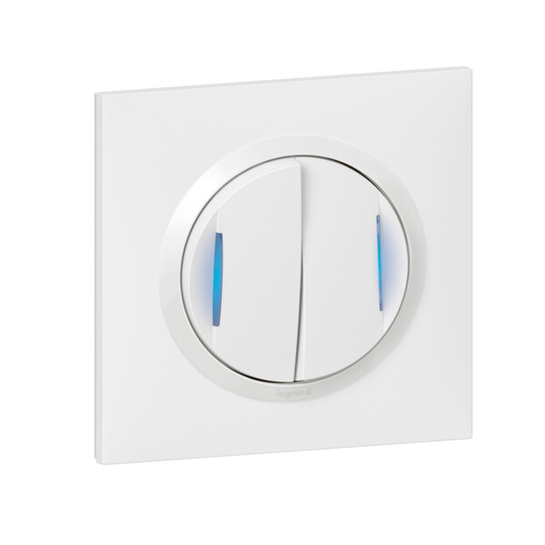 Interrupteur, va-et-vient ou poussoir lumineux blanc Legrand Dooxie transformeur 5 fonctions avec plaque - Legrand - 600730