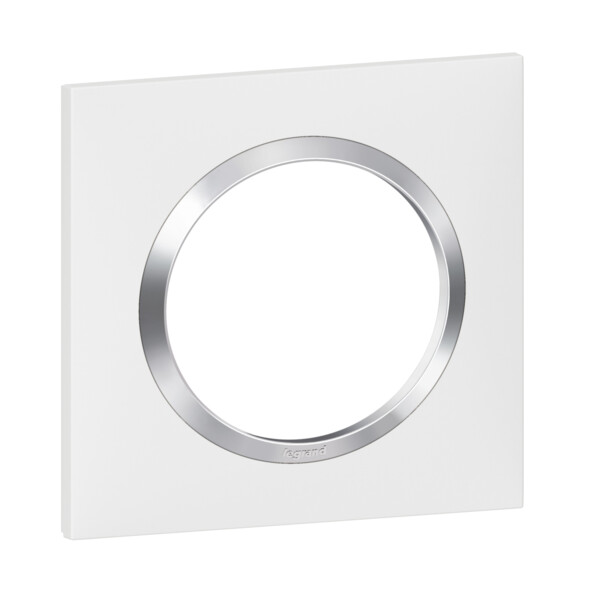 Plaque carrée finition blanc Legrand Dooxie 1 poste avec bague effet chrome - Legrand - 600841