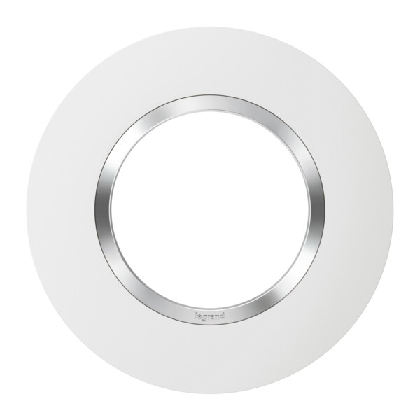 Plaque ronde finition blanc Legrand Dooxie 1 poste avec bague effet chrome - Legrand - 600973