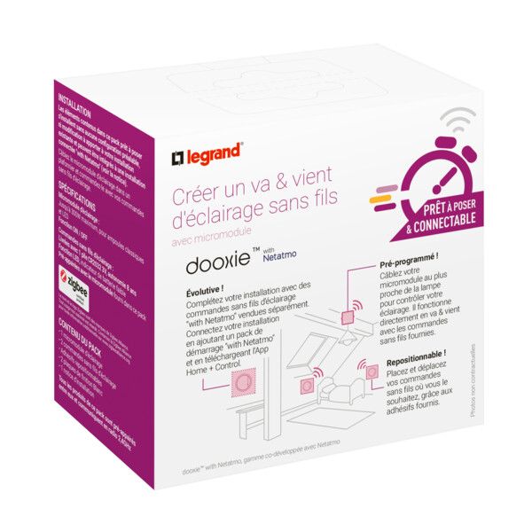 Prêt-à-poser Dooxie va-et-vient sans fil + micromodule Netatmo, complet blanc - Legrand - 600699