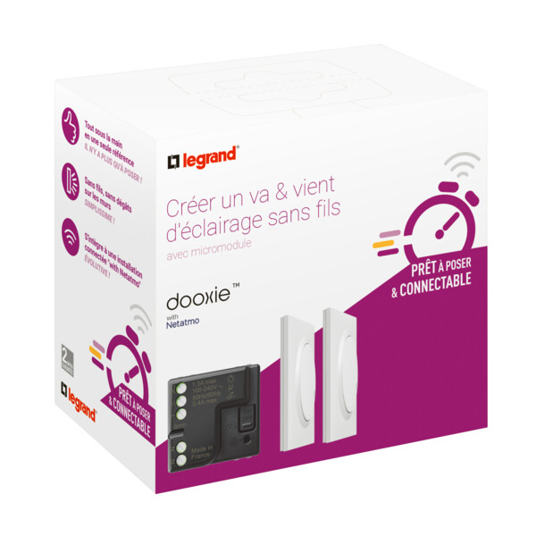 Prêt-à-poser Dooxie va-et-vient sans fil + micromodule Netatmo, complet blanc - Legrand - 600699