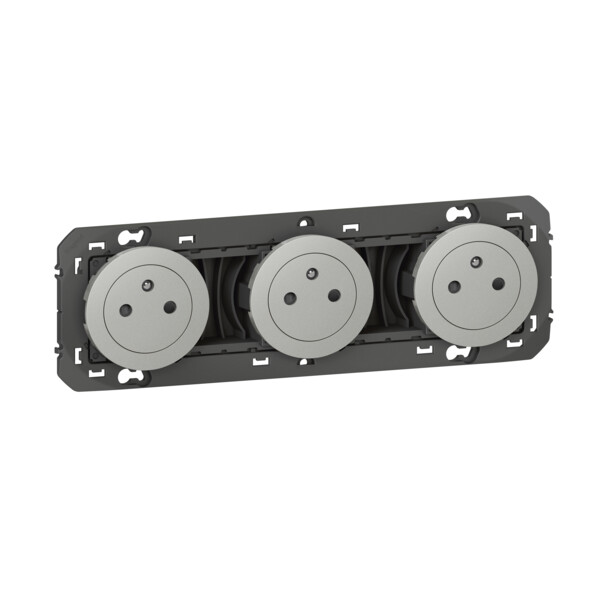 Triple prise de courant 2P+T aluminium Legrand Dooxie surface précâblées 16A - Legrand - 600433