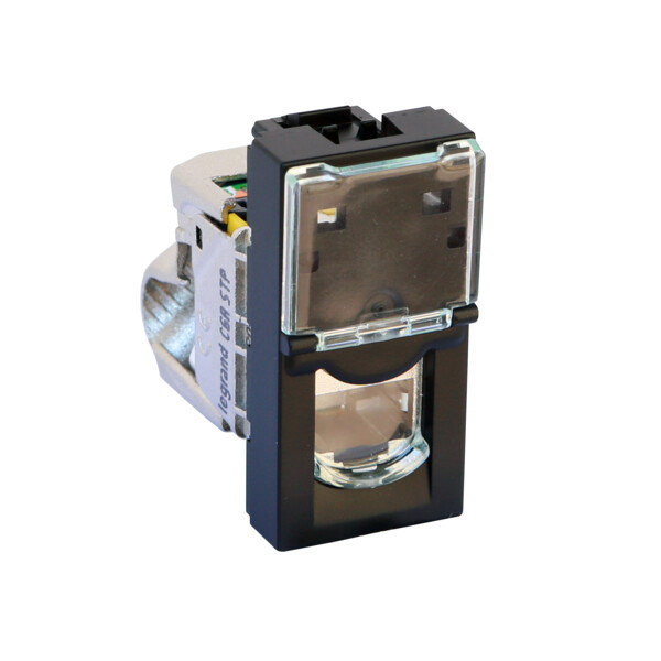 Prise RJ45 Noire Mate Catégorie 6A STP à Blindage Métal 1 Module Mosaic Legrand - Legrand - 079173L
