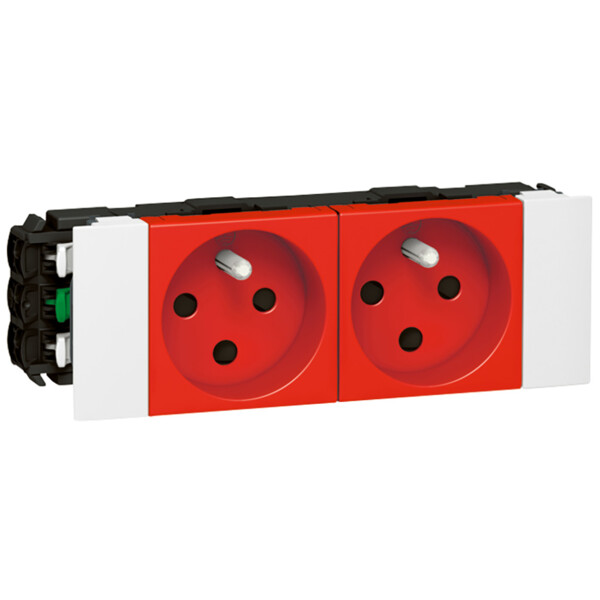 Double prise 2P+T Legrand Mosaic pour goulotte à clippage direct 4 modules rouge - Legrand - 077122