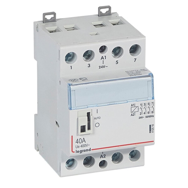 Contacteur de puissance cde manuelle - 24 v~ - 2p - 400v~ - 40 a - 4f - 2 mod - Legrand - 412518