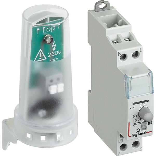 Interrupteur crépusculaire modulaire standard - sortie 16A 250V~ livré avec cellule photoélectrique - 1 module - Legrand - 412623