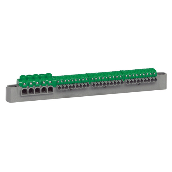 Bornier de répartition IP2X terre Legrand 5 connexions 6 à 25 mm² longueur 227mm vert  - Legrand - 405055