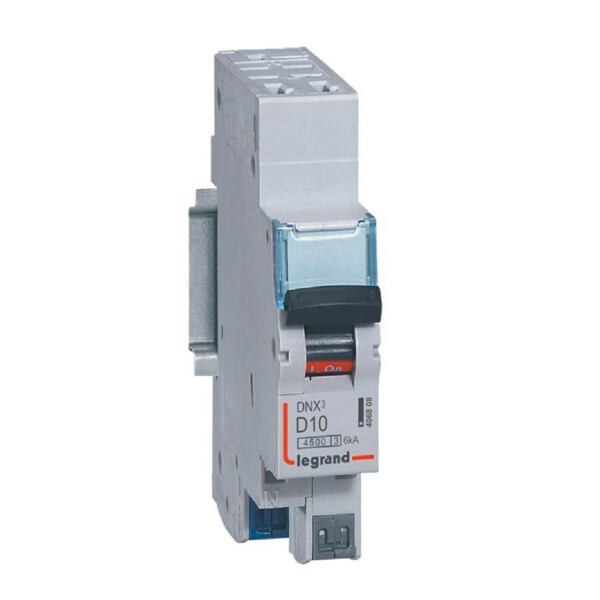 Disjoncteur Legrand dnx³ 4500  6kA - auto/auto - 1P+N -  230V~ 10A -  courbe D - Legrand - 406808