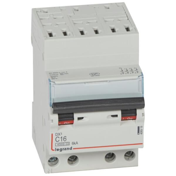 Disjoncteur 4P 16A Legrand Dnx³ 4500 6kA courbe C Auto/Vis 400V  - Legrand - 406919