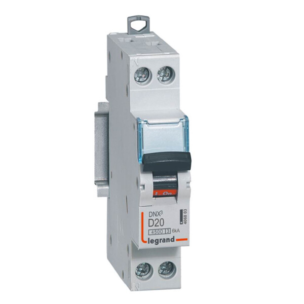 Disjoncteur 1P+N 20A Legrand Dnx³ 4500 6kA courbe D Vis/Vis 230V (réf : 406803) - Legrand - 406803