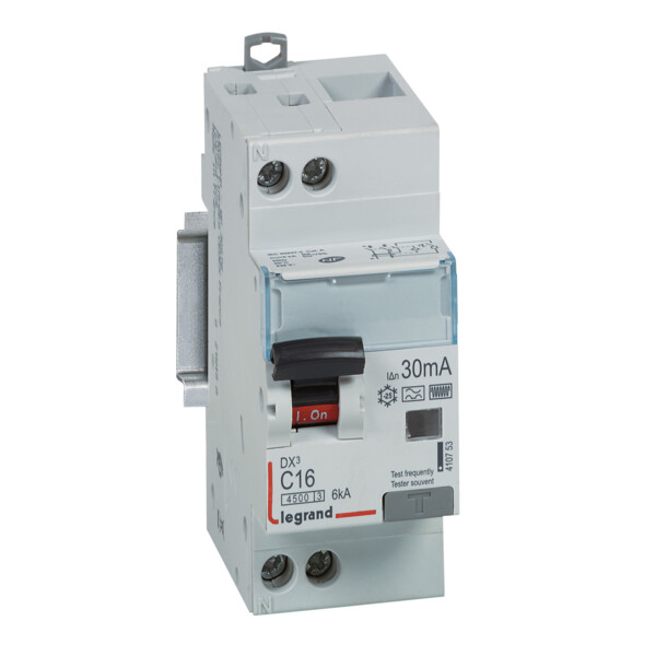 Disjoncteur différentiel DX3 4500-vis/vis-u+n 230v~ 16a-typeF 30ma-6ka-courbe c-départ - Legrand - 410753