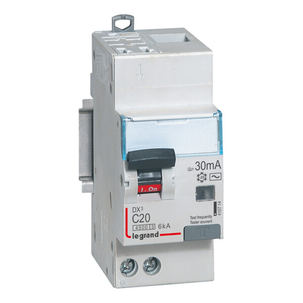 Disjoncteur différentiel DX3 4500-auto/vis-u+n 230v~ 20a-typeac-30ma-6ka-courbe c-départ - Legrand - 410714