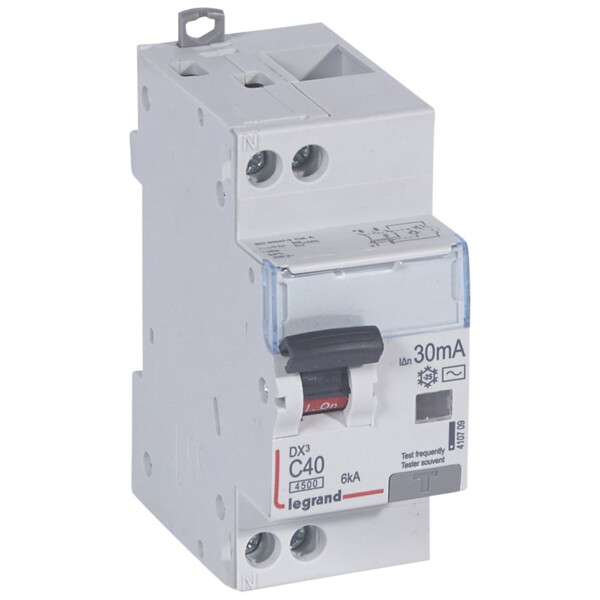 Disjoncteur différentiel DX³ Legrand - 2 modules - typeAC - 2P - courbe C - 230V - 40A - 4,5kA - 6kA - IP20 - IK02 - Legrand - 410709