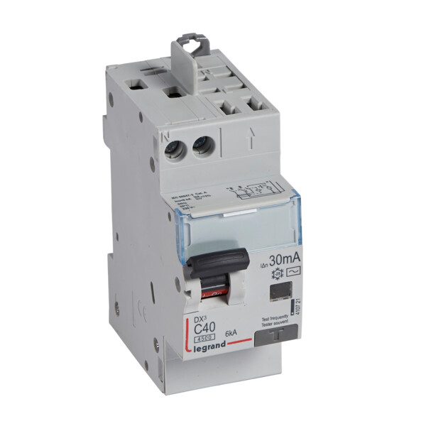 Disjoncteur différentiel DX³ Legrand - 2 modules - typeAC - 2P - courbe C - 230V - 40A - 4,5kA - 6kA - IP20 - IK02 - Legrand - 410721