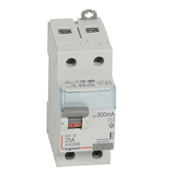 Interrupteur différentiel dx³-id - vis/vis - 2p- 230v~-25a - type ac - 300ma - départ bas - Legrand - 411524