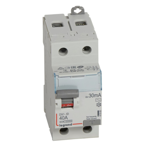 Interrupteur différentiel dx³-id - vis/vis - 2p- 230v~-40a - type ac - 30ma - départ bas - Legrand - 411505
