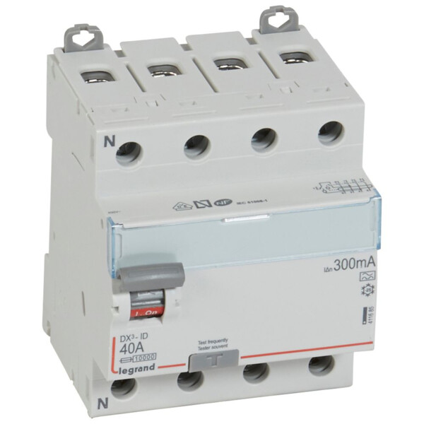 Interrupteur différentiel dx³-id - vis/vis - 4p- 400v~-40a - type a - 300ma - départ bas - Legrand - 411685