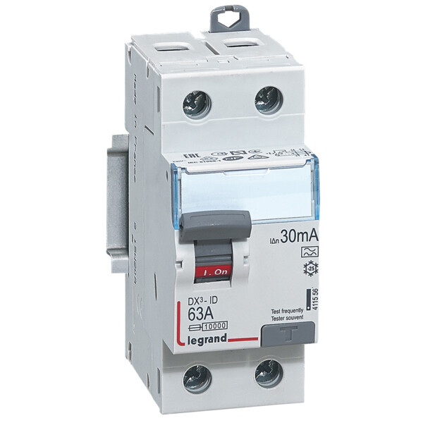 Interrupteur différentiel 2P 63A 30mA Type A – Legrand DX³-ID 230V arrivée haute/départ bas à vis - Legrand - 411556
