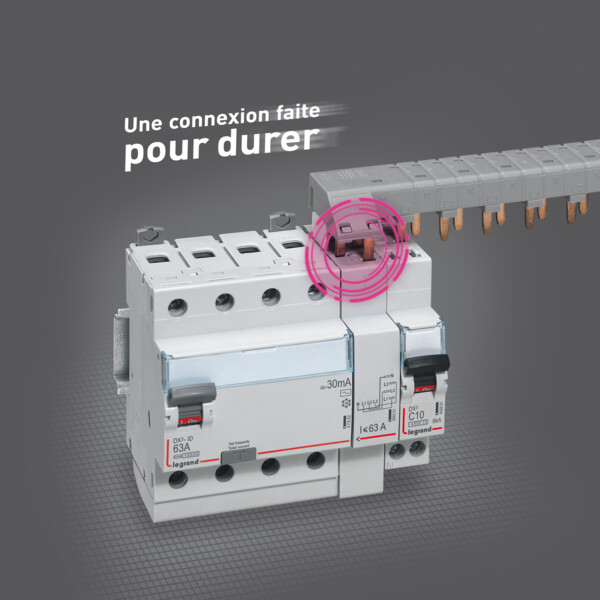 Interrupteur différentiel DX3 - id - vis/vis - 4p- 400v~-63a - type ac - 30ma - départ bas - Legrand - 411662