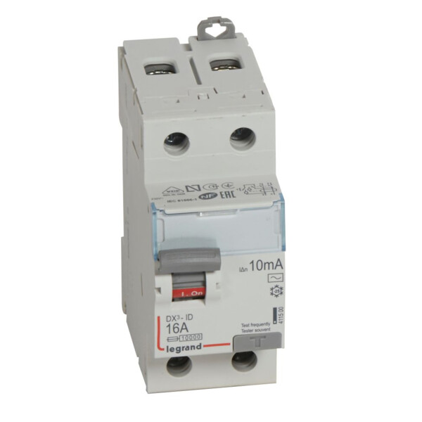 Interrupteur différentiel dx³-id - vis/vis - 2p- 230v~-16a - type ac - 10ma - départ bas - Legrand - 411500