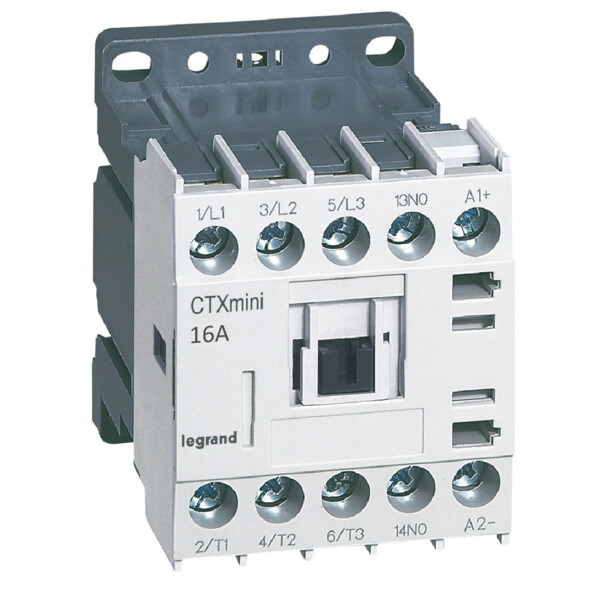 Mini-contacteur de puissance CTX³ 3 pôles 16A avec contact auxiliaire intégré 1NO - tension de commande 24V= - Legrand - 417061