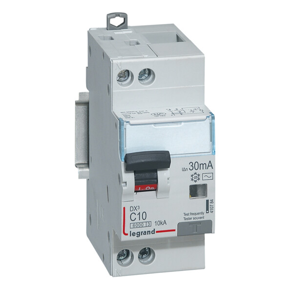 Disjoncteur différentiel U+N 10A Legrand DX³ 6000 10kA 30mA Type AC 230V - Legrand - 410784