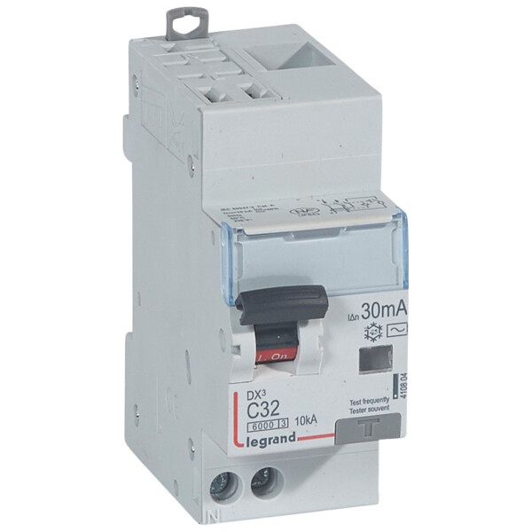 Disjoncteur différentiel monobloc DX3 6000 - auto/vis-u+n 230v~-32a-typeac-30ma-10ka-courbe c-départ - Legrand - 410804