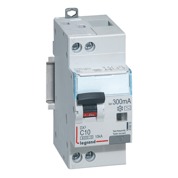 Disjoncteur différentiel monobloc DX3 6000 - vis/vis-u+n 230v~-10a-typeac-300ma-10ka-courbe c-départ - Legrand - 410812