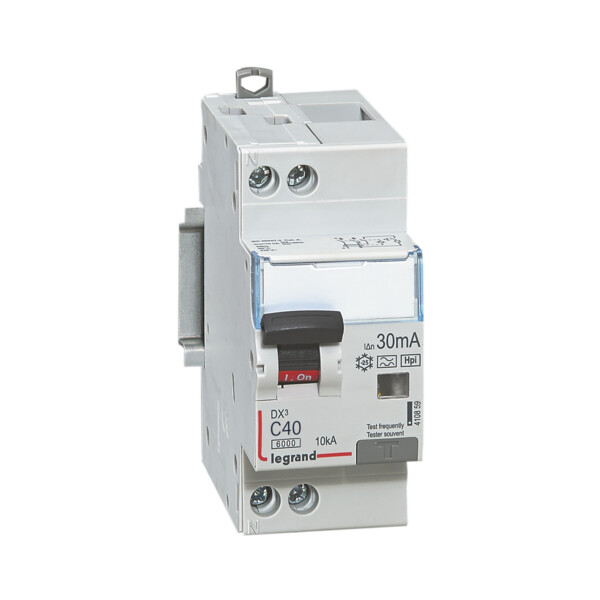 Disjoncteur différentiel U+N 40A Legrand Dx³ 6000 10kA vis/vis 230V typeF 30mA - Legrand - 410859