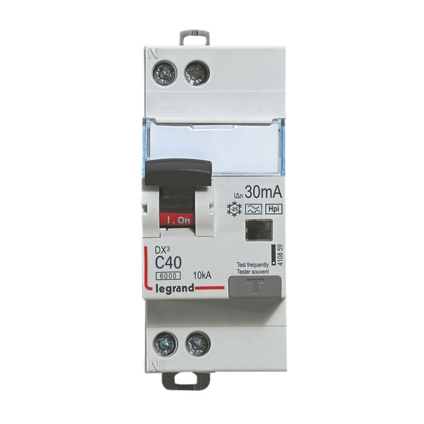 Disjoncteur différentiel U+N 40A Legrand Dx³ 6000 10kA vis/vis 230V typeF 30mA - Legrand - 410859