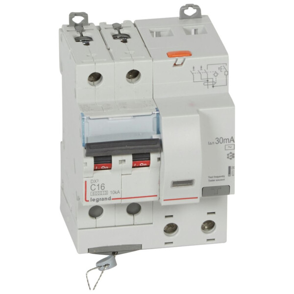 Disjoncteur différentiel 2P 16A DX³ 6000/10kA Type AC 30mA courbe C à vis 230/400V - Protection des départs - Legrand - 411158