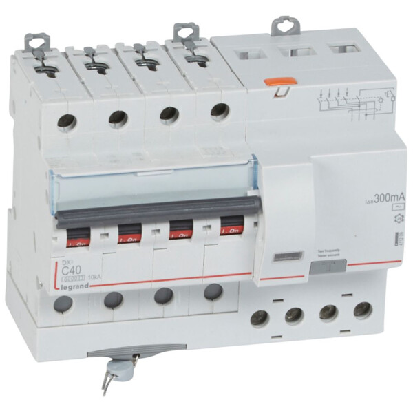 Disjoncteur différentiel monobloc dx³ 6000 -vis- 4p- 400v~ -40a-typeac-300ma-10ka-courbe c-départ - Legrand - 411209