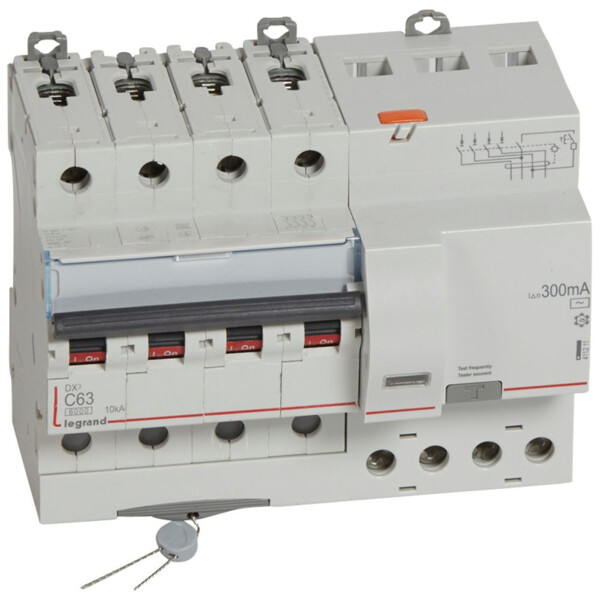 Disjoncteur différentiel 4P 63A Legrand dx³ 6000 10kA 300mA typeAC courbe C 400V vis/vis - Legrand - 411211