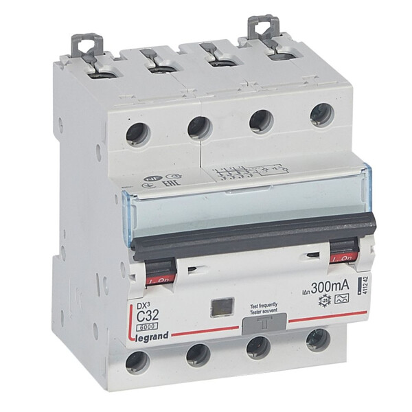 Disjoncteur différentiel monobloc dx³ Legrand 6000 -vis- 4p- 400v~ -32a-typea-300ma-10ka-courbe c-départ - Legrand - 411242