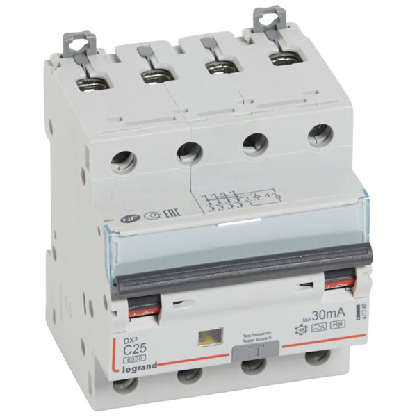 Disjoncteur différentiel Legrand DX³ 6000 – 4P 25A 30mA Type F – Réf. 411246 - Legrand - 411246