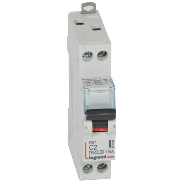Disjoncteur 2A 1P+N Legrand DX³ 6000 10kA Courbe C vis/vis - Legrand - 407693
