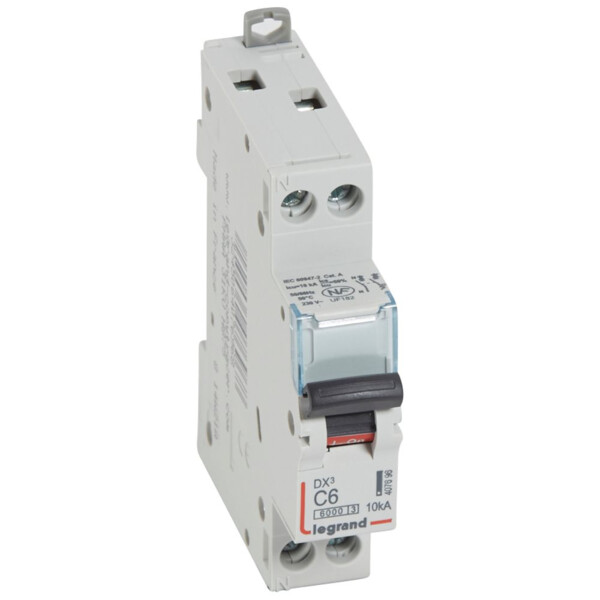 Disjoncteur dx³ 6000 Legrand -vis/vis- u+n - 230v~ -6 a -10 ka - courbe c - protect départ - Legrand - 407696